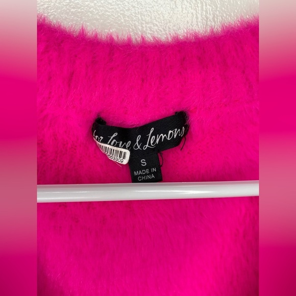 For Love & Lemons Chateau Short Sleeve Cardigan Size Small Hot Pink Fuzzy - Picture 5 of 10